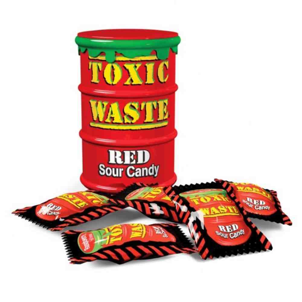 Toxic Waste Red Drum Sour Candy tromle med sure slik